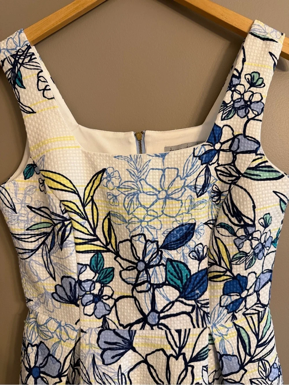 Danny & Nicole Blue and White Floral Square-Neck Mini Dress Pockets 6P - Picture 3 of 11